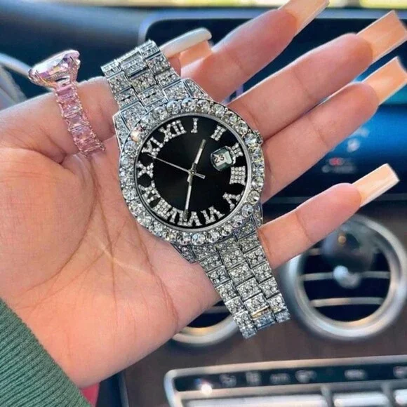 Black Silver Rhinestone Watch 0 Ee 6 - Picture 1 of 3